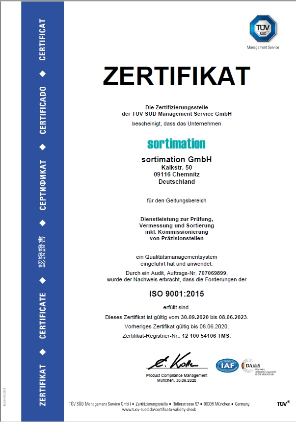 ISO9001 Zertifikat